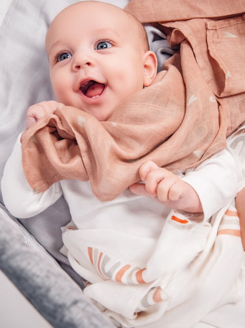 3 x Katoenen babydoeken van natuurlijke bamboe LIONELO – 70 x 70 cm – Antibacterieel - Kiabi