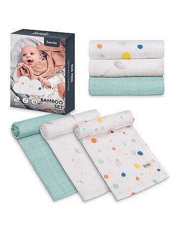 3 x Katoenen babydoeken van natuurlijke bamboe LIONELO – 70 x 70 cm – Antibacterieel