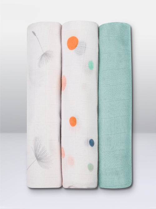 3 x Katoenen babydoeken van natuurlijke bamboe LIONELO – 70 x 70 cm – Antibacterieel - Kiabi