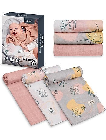 3 x Katoenen babydoeken van natuurlijke bamboe LIONELO – 70 x 70 cm – Antibacterieel