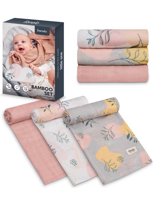 3 x Katoenen babydoeken van natuurlijke bamboe LIONELO – 70 x 70 cm – Antibacterieel - Kiabi