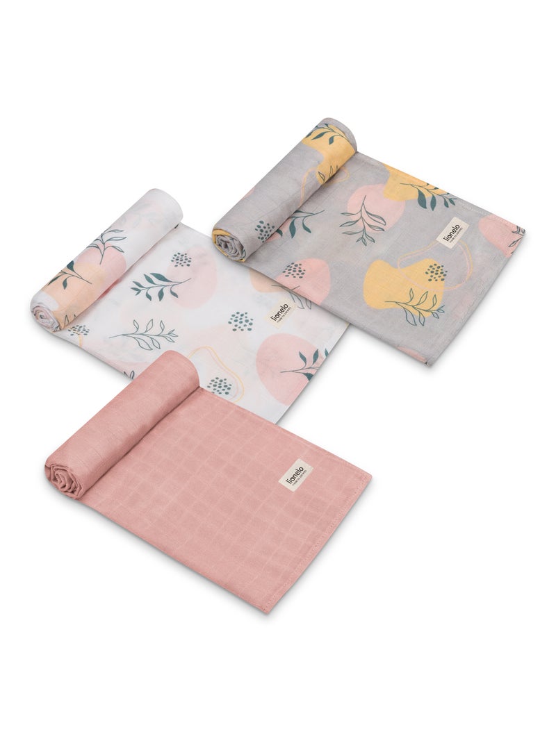 3 x Katoenen babydoeken van natuurlijke bamboe LIONELO – 70 x 70 cm – Antibacterieel Wit Roze Grijs - Kiabi