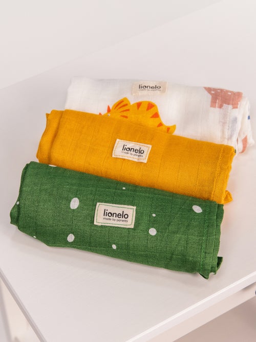 3 x Katoenen babydoeken van natuurlijke bamboe LIONELO – 70 x 70 cm – Antibacterieel - Kiabi