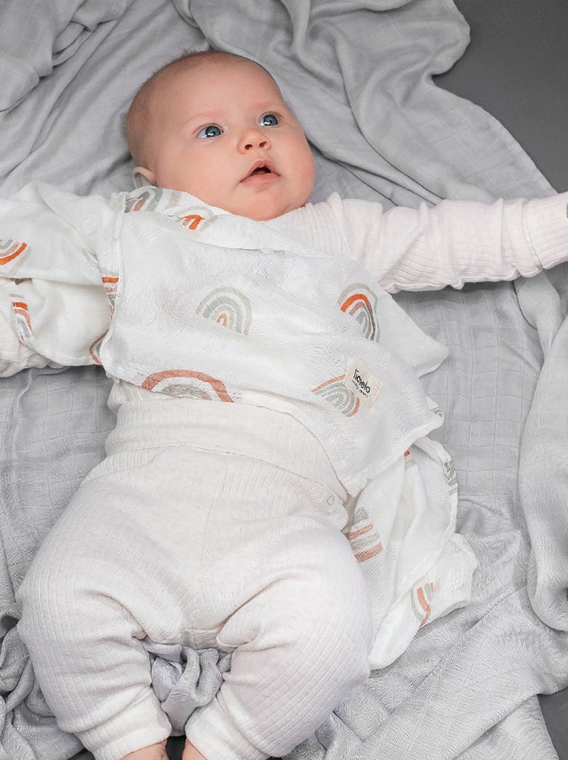 3 x Langes coton bébé en bambou naturel LIONELO - 120x120 Gris - Kiabi