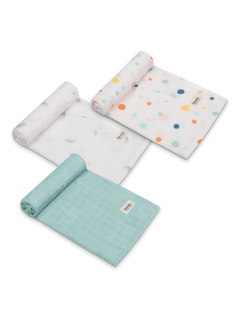 3 x Langes coton bébé en bambou naturel LIONELO - 70x70 cm - Antibactériens Blanc Bleu Blanc - Kiabi