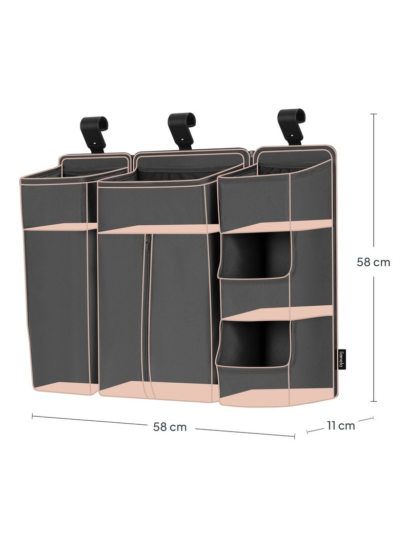 3x LIONELO Sidepocket Hangende Bedorganizer - Voor Luiers - Opbergmandje Grijs - Kiabi
