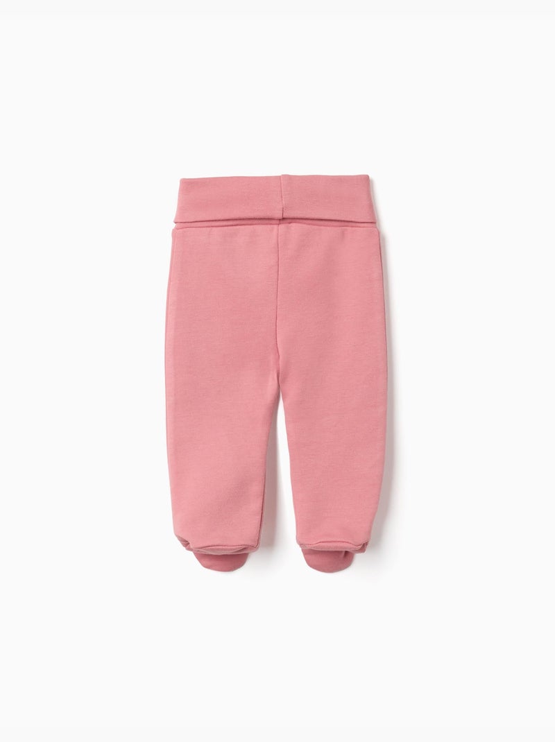 4 Effen/bedrukte katoenen broekjes met voetjes Wit Roze - Kiabi