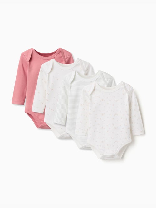4 Effen/bedrukte katoenen rompers - Kiabi 4 Effen/bedrukte katoenen rompers - Kiabi