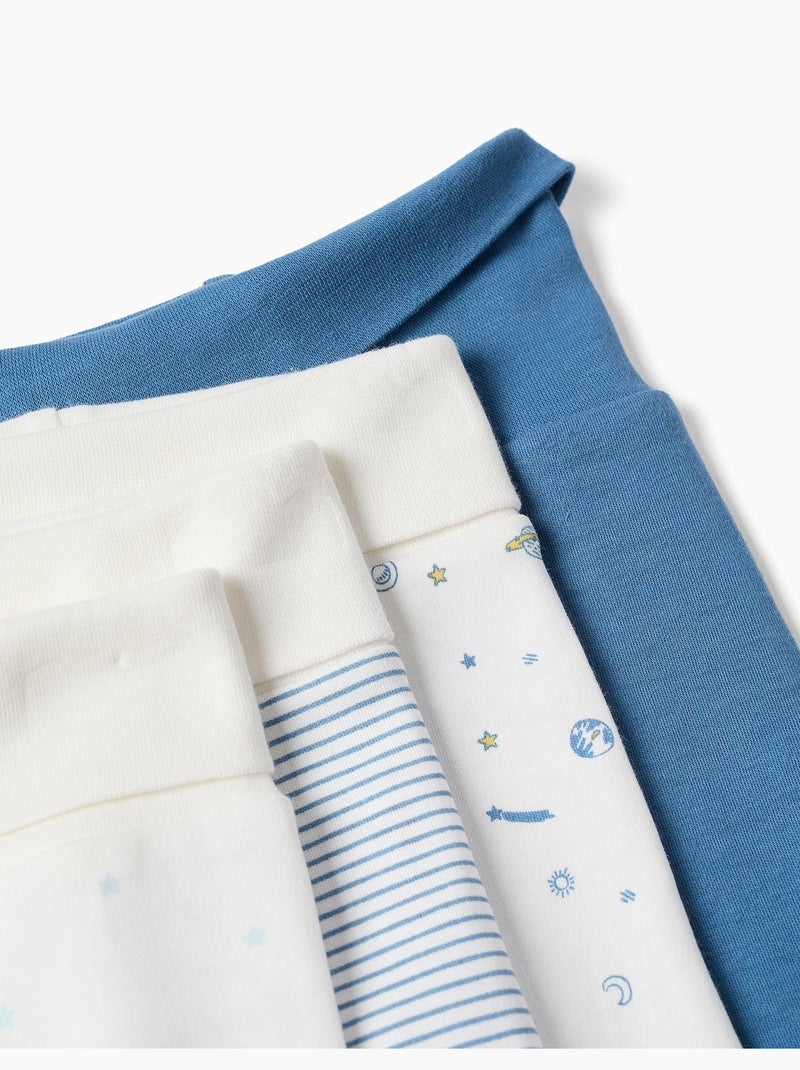 4 Effen/bedrukte katoenen voetbroekjes Wit Blauw - Kiabi