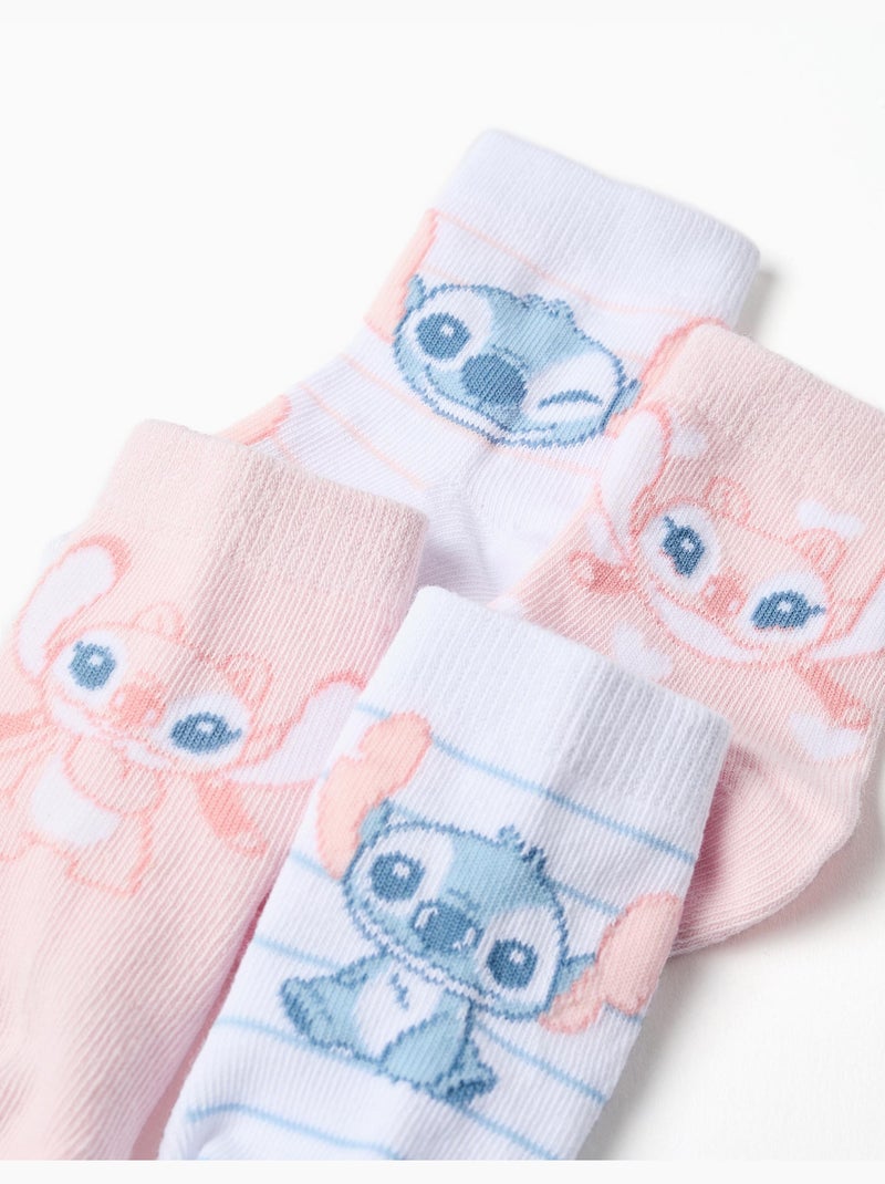 4 paar sokken met afbeeldingen van Stitch en Angel Roze/Wit - Kiabi