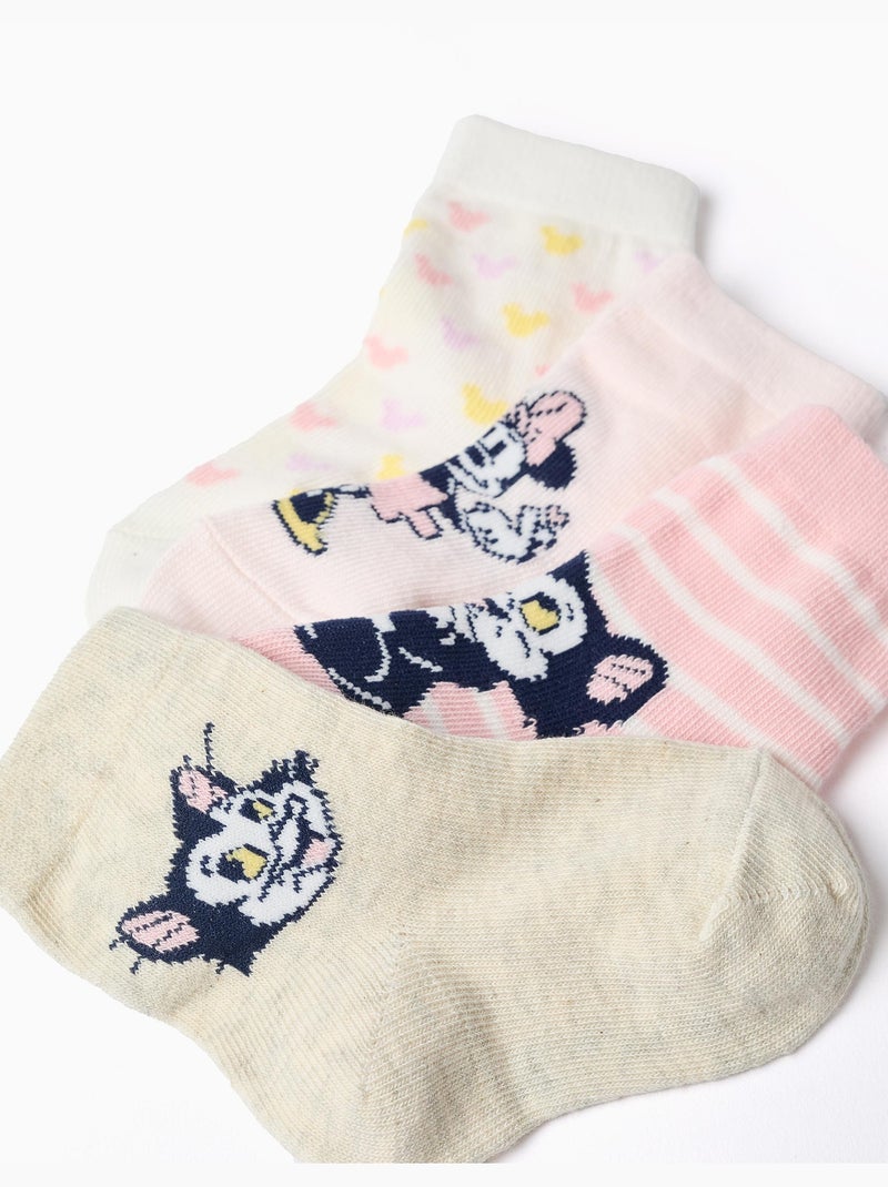 4 paires de chaussettes avec imprimés Minnie et Figaro Blanc / Rose / Beige - Kiabi