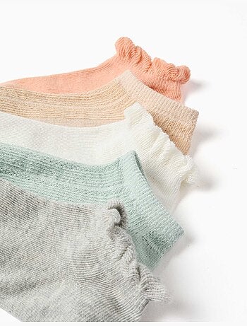 5 paar enkelsokken met ruches/jacquard