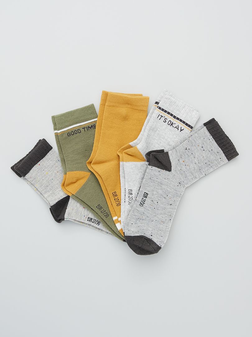5 paar sokken met ribbeltextuur en chiné-effect GEEL - Kiabi