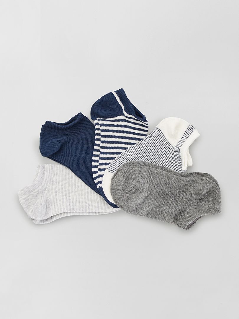 5 paires de chaussettes invisibles marine/écru/gris chiné - Kiabi