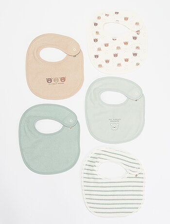 5 slabbetjes met leuke prints en drukknoopsluiting