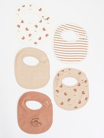 5 slabbetjes met leuke prints en drukknoopsluiting