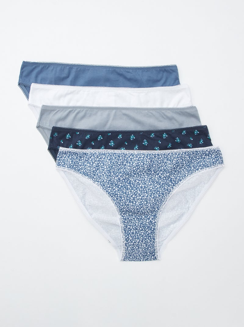 5 slips, effen en met print Blauw - Kiabi