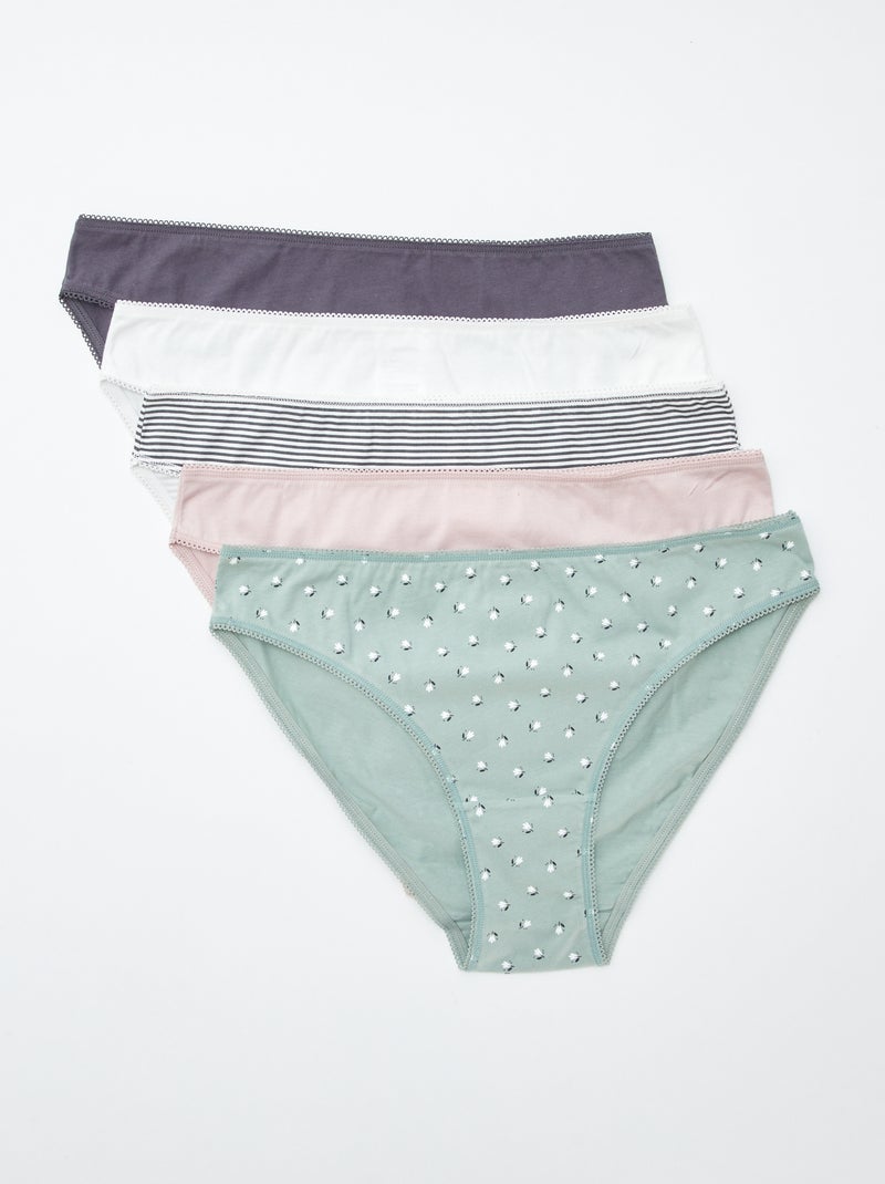 5 slips, effen en met print Wit - Kiabi