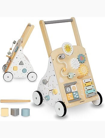 8-in-1 houten babywalker met activiteitenbord en verstelbare duwstang