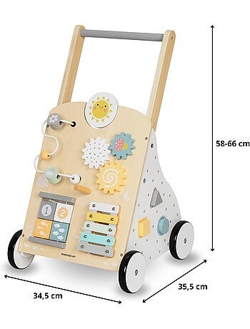 8-in-1 houten babywalker met activiteitenbord en verstelbare duwstang