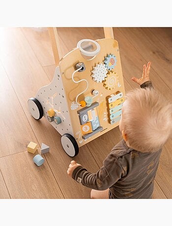 8-in-1 houten babywalker met activiteitenbord en verstelbare duwstang