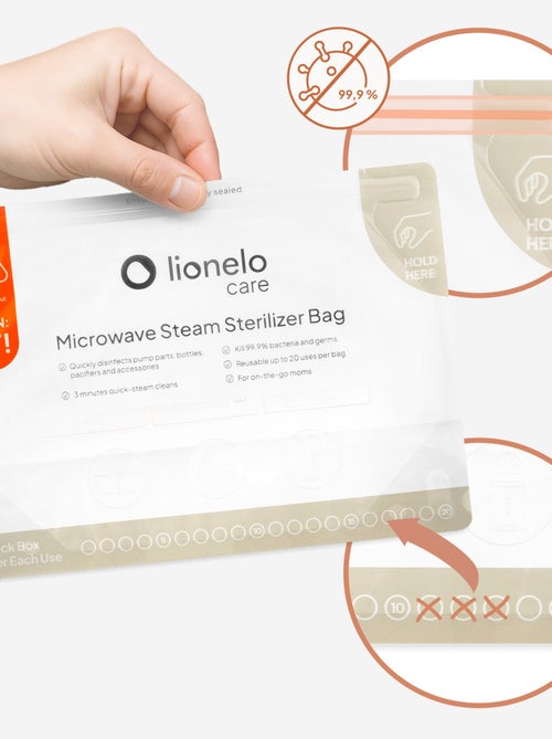 8 x Sachets stérilisateurs réutilisables LIONELO - Au micro-ondes - Pour biberons et accessoires - Kiabi