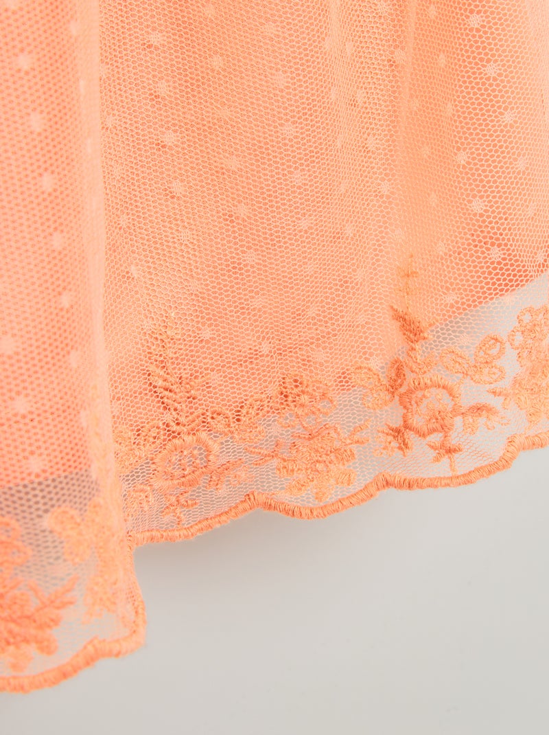 A-lijn jurk van bolletjestule ORANJE - Kiabi