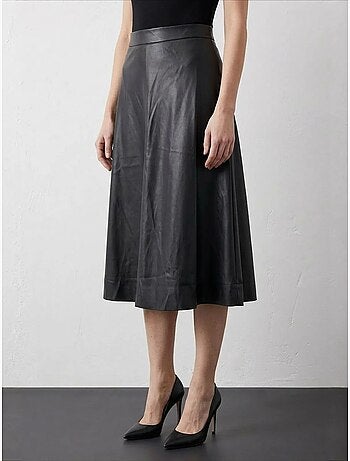 A-lijn midi-rok van imitatieleer met hoge taille my fashion