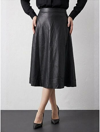 A-lijn midi-rok van imitatieleer met hoge taille my fashion