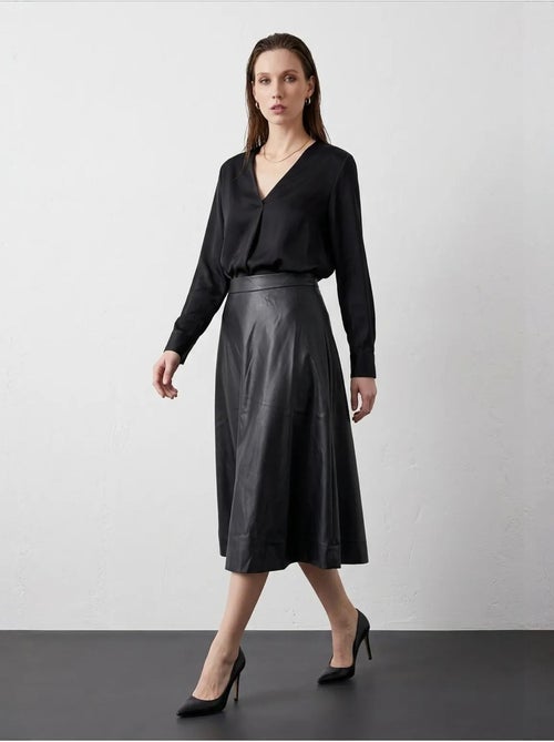 A-lijn midi-rok van imitatieleer met hoge taille my fashion - Kiabi A-lijn midi-rok van imitatieleer met hoge taille my fashion - Kiabi