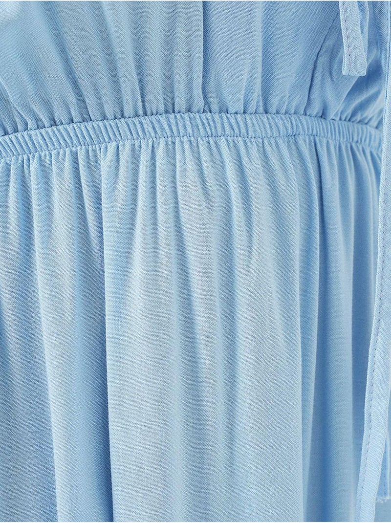 A-vormige aansluitende midi-jurk met v-hals en biesdetail bdart Lichtblauw - Kiabi