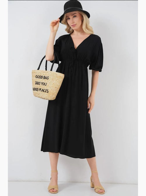 A-vormige aansluitende midi-jurk met v-hals en biesdetail bdart - Kiabi A-vormige aansluitende midi-jurk met v-hals en biesdetail bdart - Kiabi