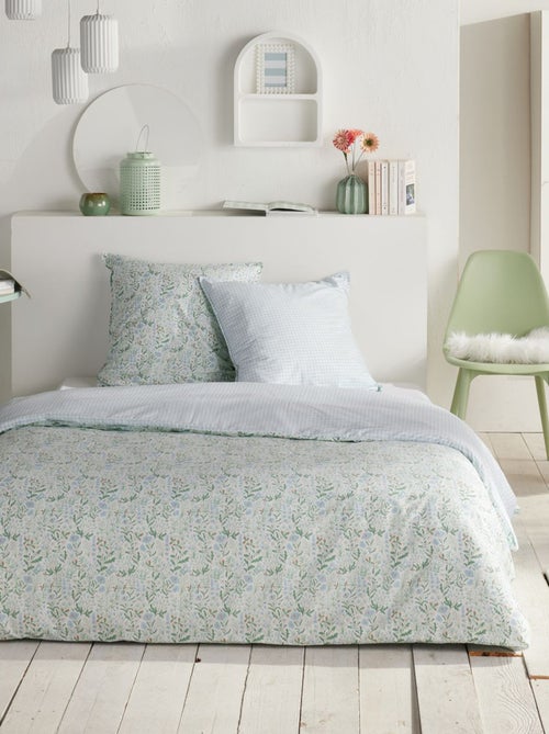Aan beide zijden te gebruiken dekbedset met vichyruitje - Voor 2-persoonsbed - Kiabi