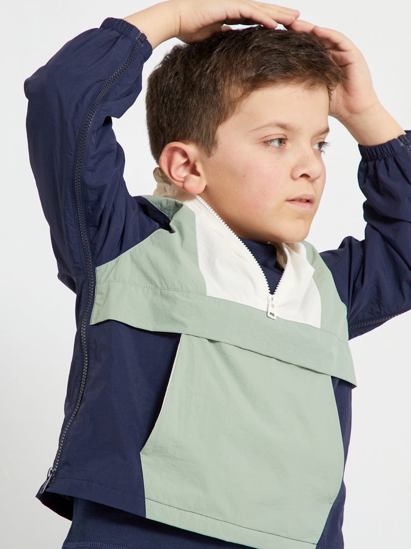 Aanpasbaar windjack met capuchon blauw - Kiabi