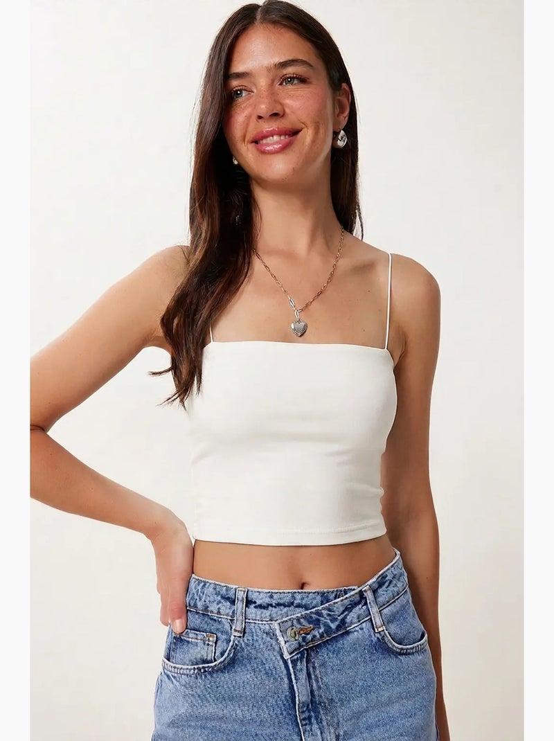 Aansluitend crop top met vierkante hals istanbul Bruin - Kiabi