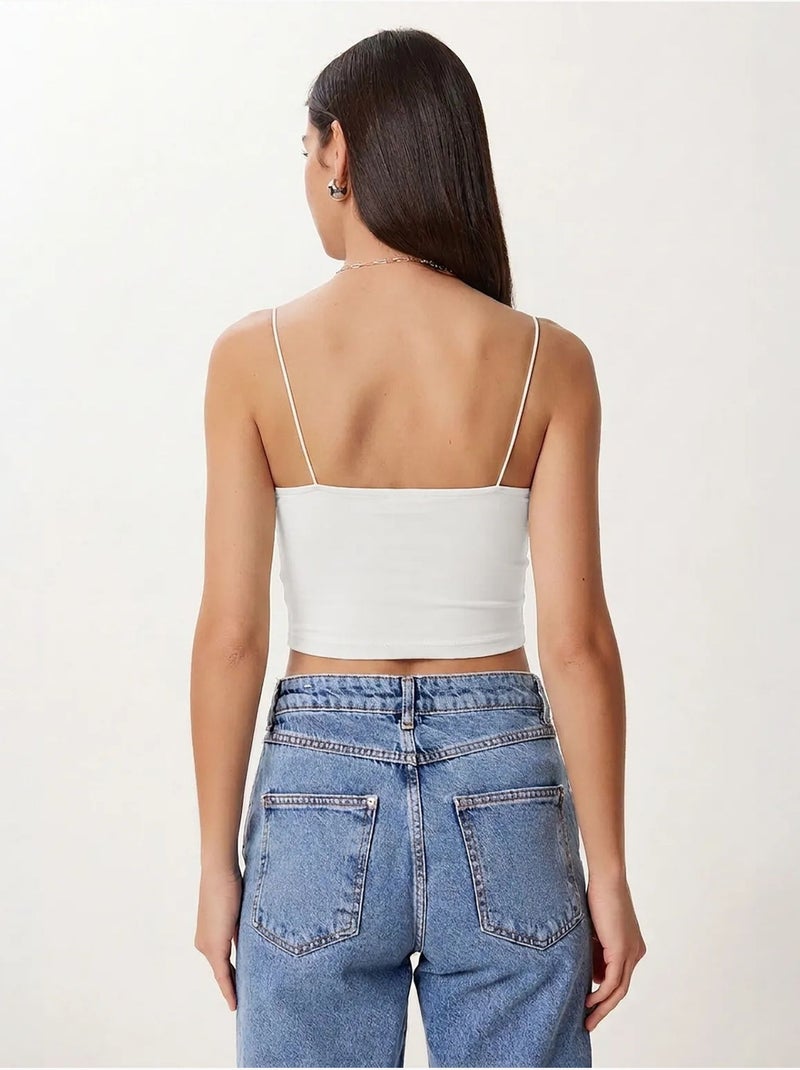 Aansluitend crop top met vierkante hals istanbul Bruin - Kiabi