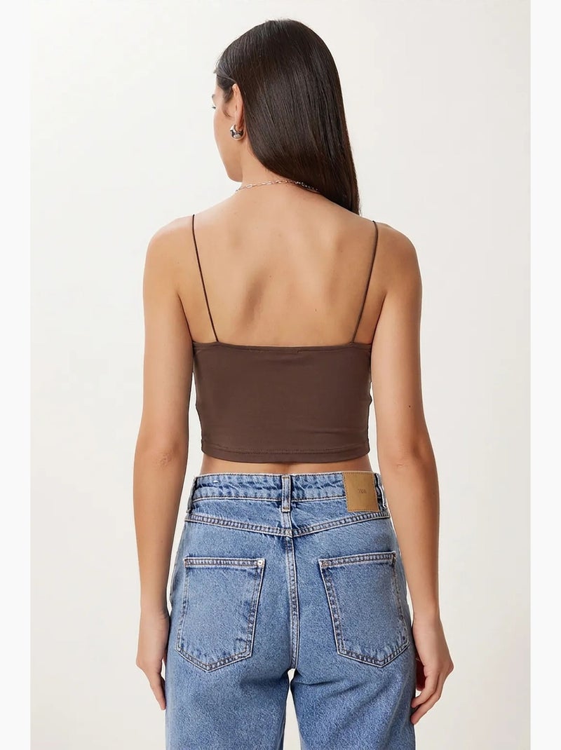 Aansluitend crop top met vierkante hals istanbul Bruin - Kiabi