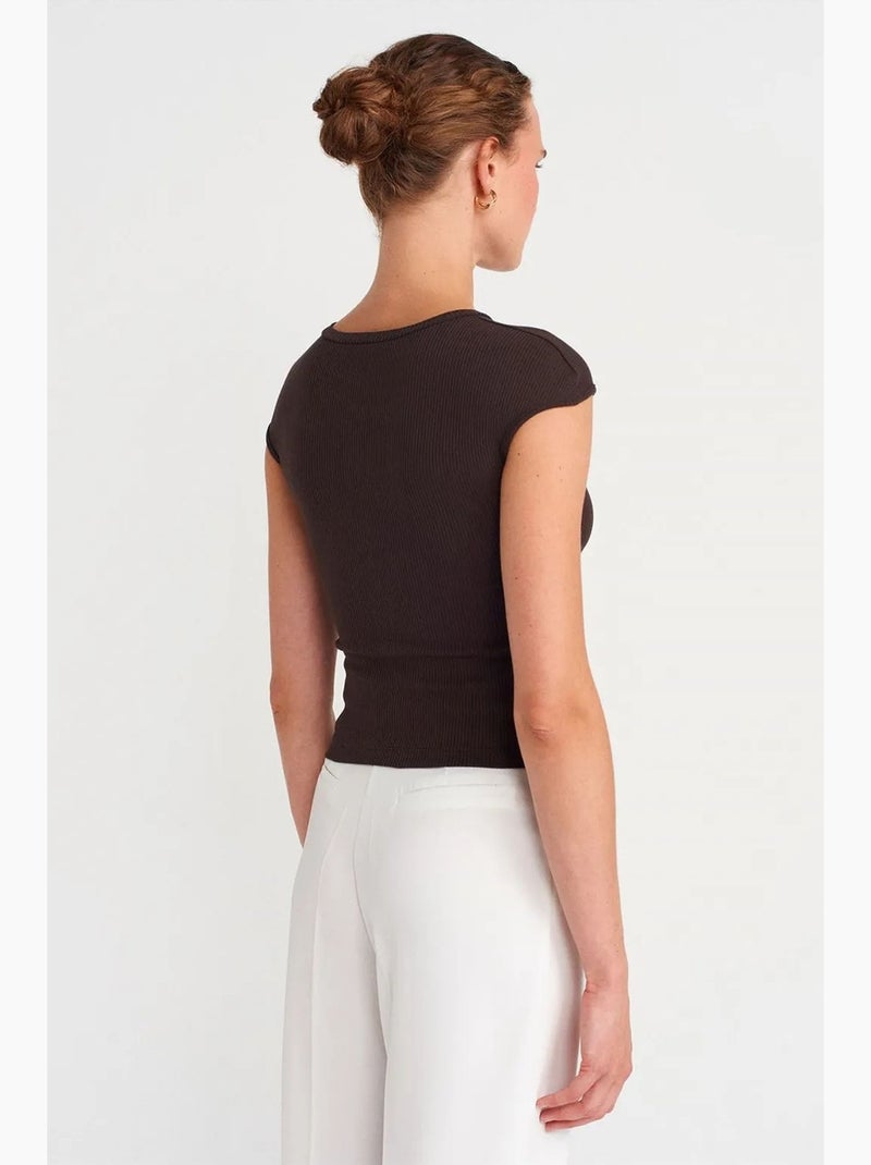 Aansluitend katoenen jersey t-shirt met ronde hals dilvin Chocoladebruin - Kiabi