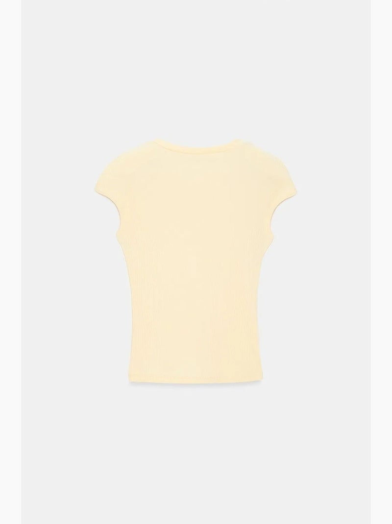 Aansluitend katoenen jersey t-shirt met ronde hals dilvin Citroengeel - Kiabi
