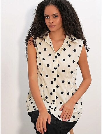 Aansluitend mouwloos poplin overhemd met stippenprint bdart