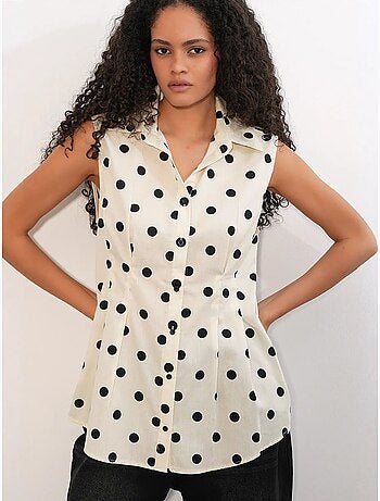 Aansluitend mouwloos poplin overhemd met stippenprint bdart