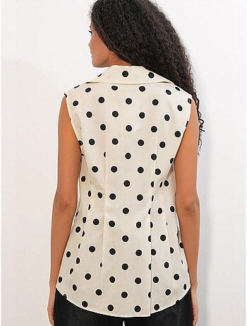 Aansluitend mouwloos poplin overhemd met stippenprint bdart