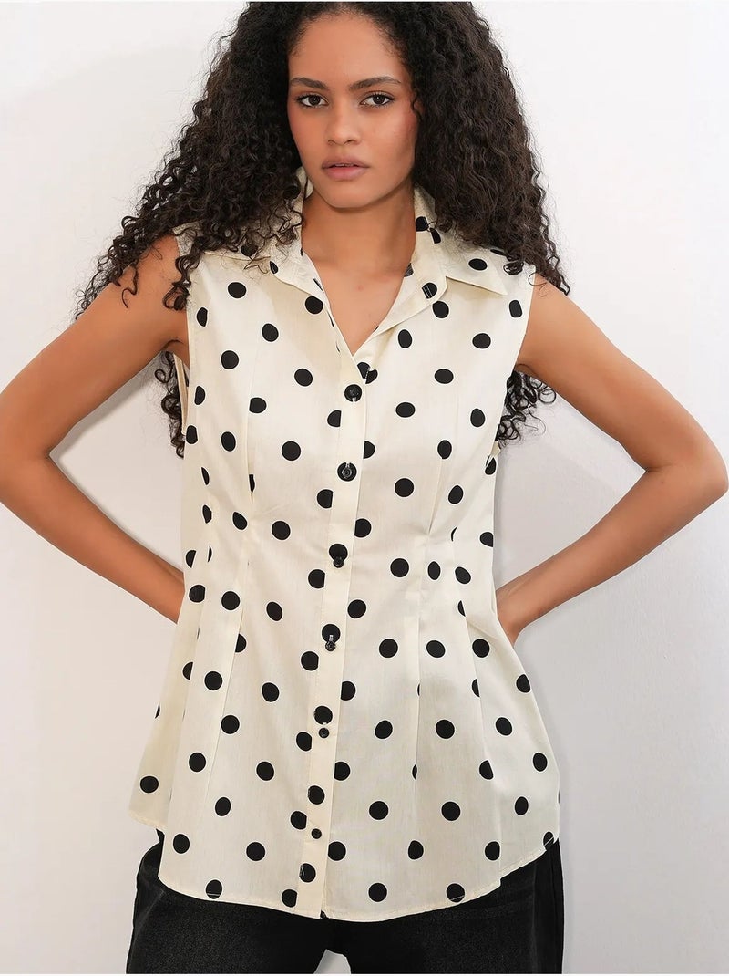 Aansluitend mouwloos poplin overhemd met stippenprint bdart Gebroken wit - Kiabi