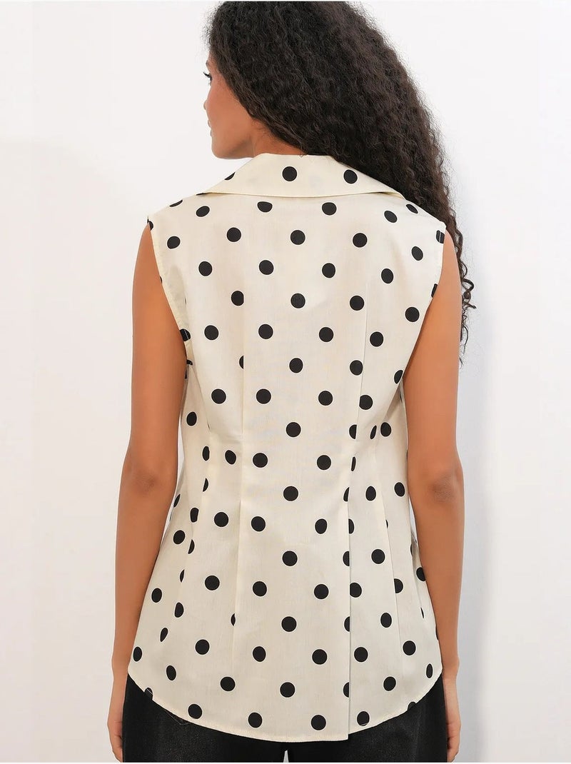 Aansluitend mouwloos poplin overhemd met stippenprint bdart Gebroken wit - Kiabi