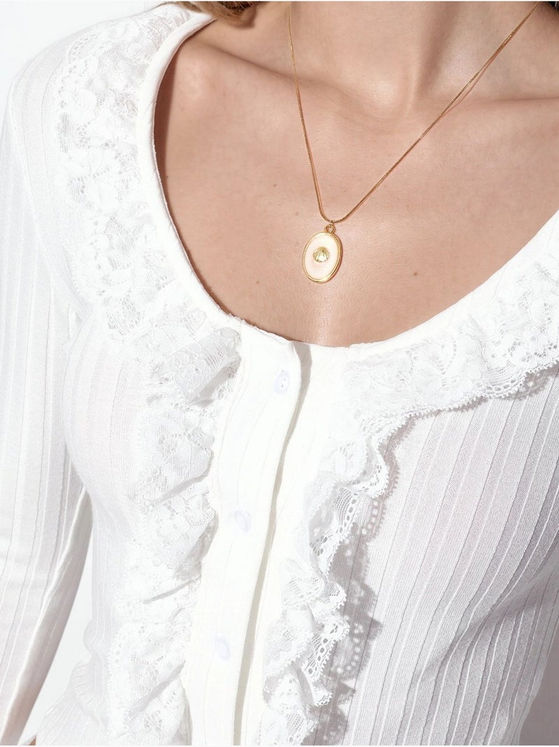 Aansluitend ribgebreid kort vest busem Wit - Kiabi