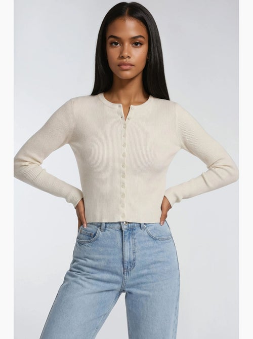Aansluitend ribgebreid vest met knopen mixray - Kiabi Aansluitend ribgebreid vest met knopen mixray - Kiabi