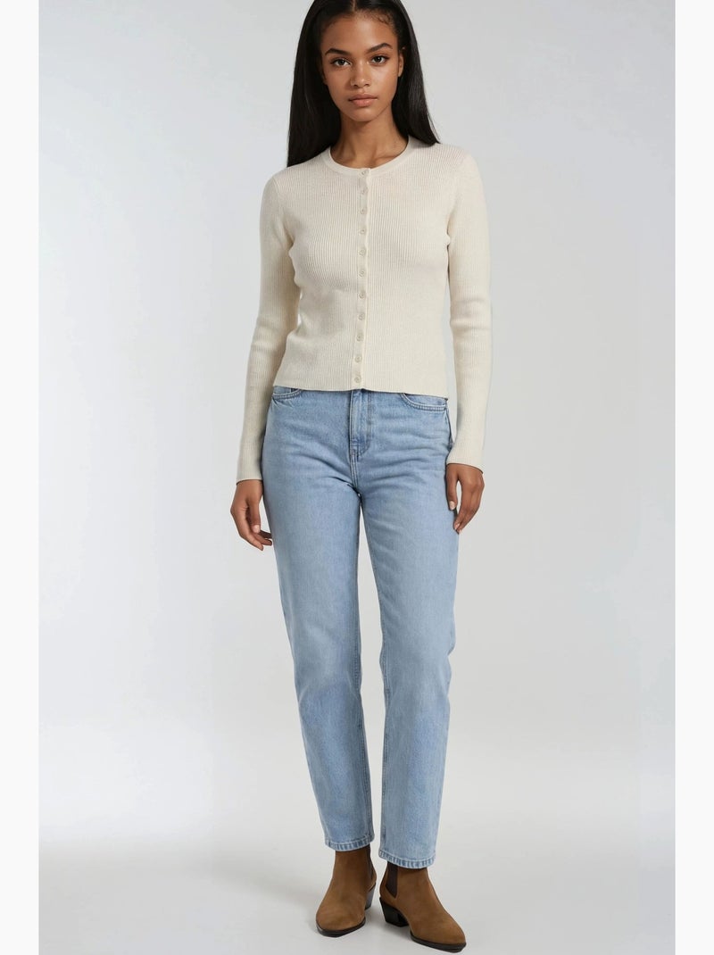 Aansluitend ribgebreid vest met knopen mixray Beige - Kiabi