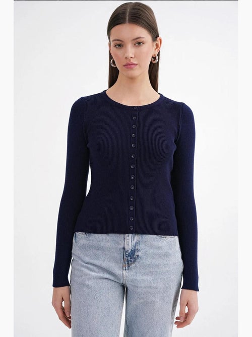Aansluitend ribgebreid vest met knopen mixray - Kiabi Aansluitend ribgebreid vest met knopen mixray - Kiabi