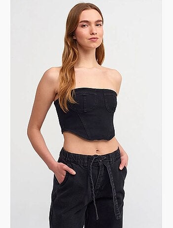 Aansluitend strapless denim crop top dilvin