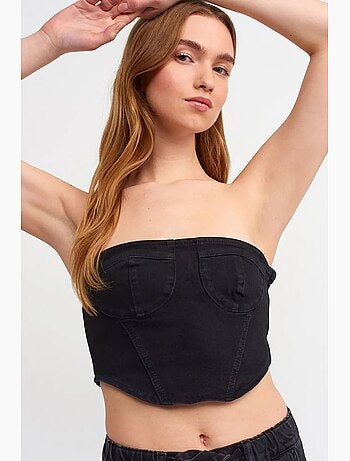 Aansluitend strapless denim crop top dilvin